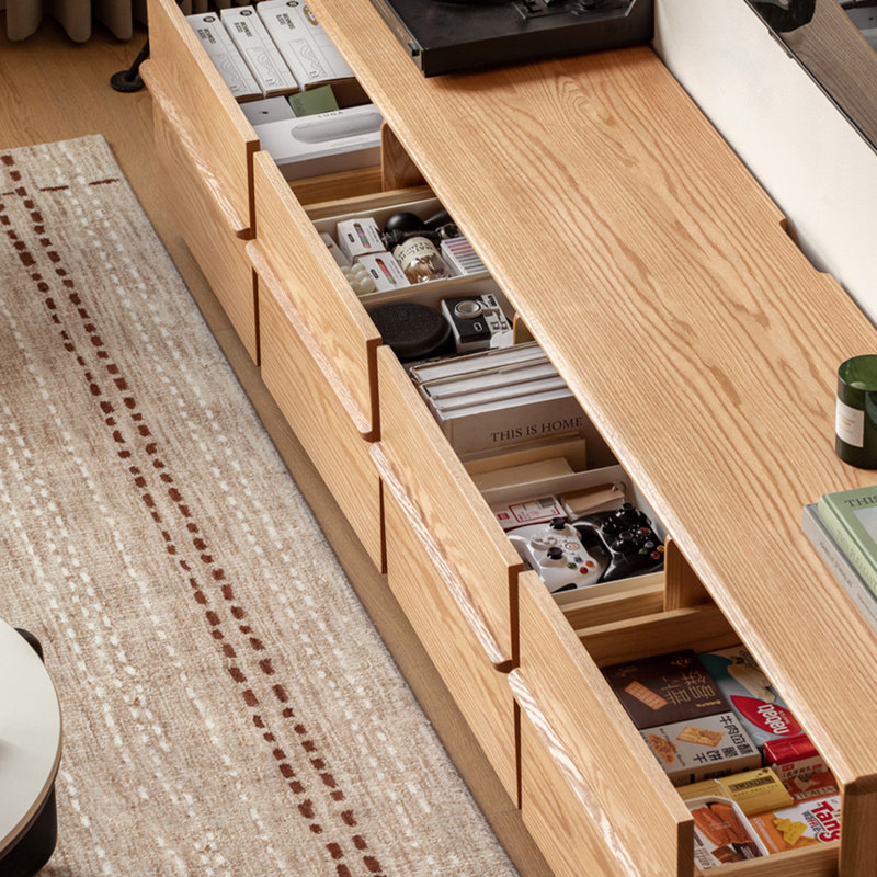 Meuble télé en chêne massif avec 4 tiroirs, H 17,32 po x L 94,48 po x l 15,75 po