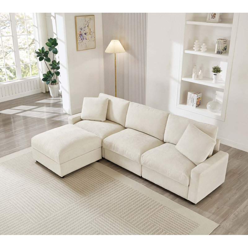 Canapé modulaire modulaire en L avec repose-pieds et rangement caché, Polyester beige, H 30,31 po x l 103,54 po x P 61,42 po