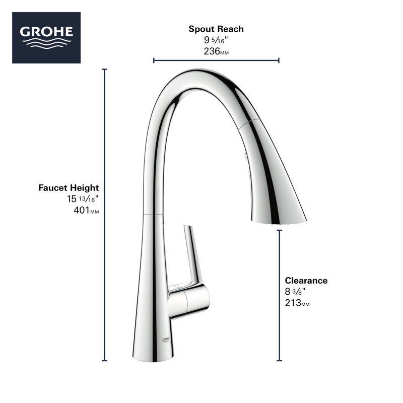 ZEDRA Single-Handle Pull Down Kitchen Faucet Triple Spray 1.75 GPM, SuperSteel