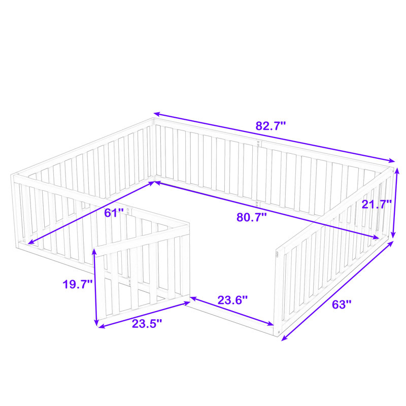 Gurdas Wood Daybed Frame with Fence and Door, Natural, Queen