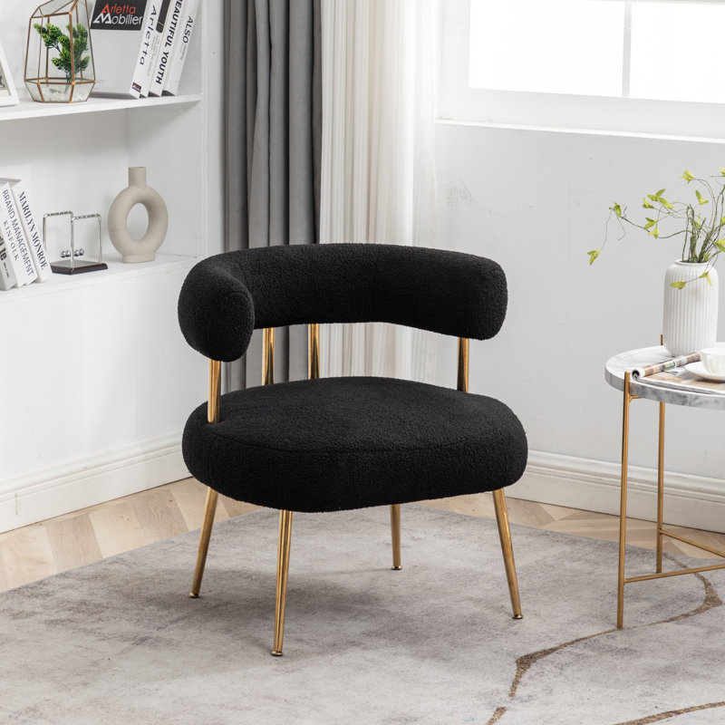 Maybrie 28.8" Wide Tufted Armchair, Black Boucle, Gold