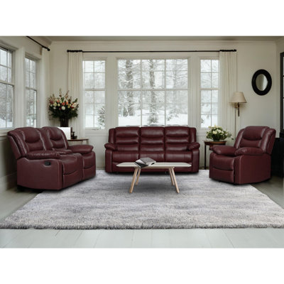 Un ensemble de canapé inclinable manuel, ensemble de canapé inclinable moderne en similicuir pour le salon, ensemble inclinable 3 pièces avec causeuse, console et porte-gobelets