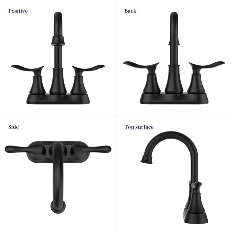 2-Handle 4-Inch Matte Black Bathroom Faucet, Bathroom Vanity Sink Faucets With Pop-Up Drain And Supply Hoses, Matt Black
