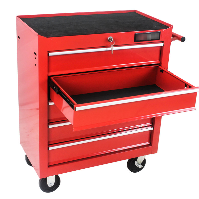 Coffre à outils 5 tiroirs Garage avec dispositif de verrouillage et roulettes - Acier rouge pour utilisation, Rouge