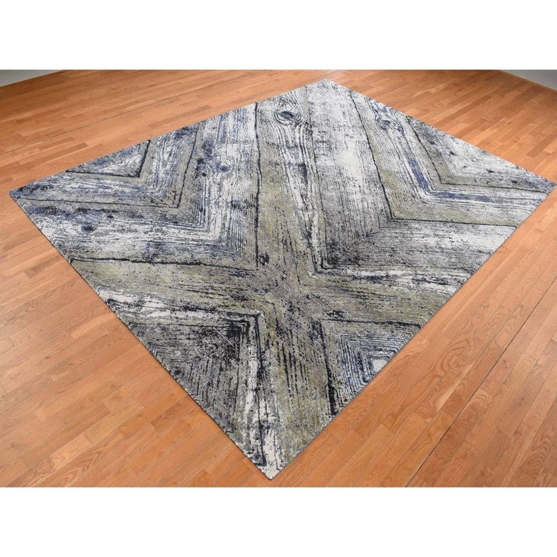 Tapis oriental en laine texturée en soie nouée à la main 9 pi x 12 pi 1 po 9877B1FB2EEA4BF88C2E2240665B6E2A