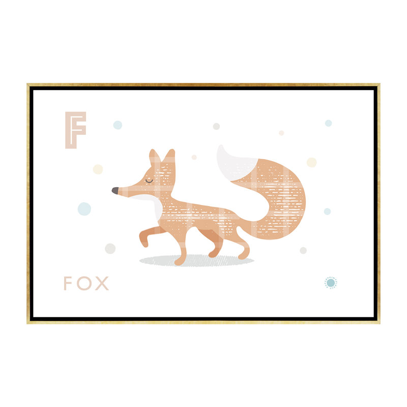 Renard - impression d'art graphique, H 40 po x l 60 po x 1,5 po, Toile encadrée d'or, Pas de tapis