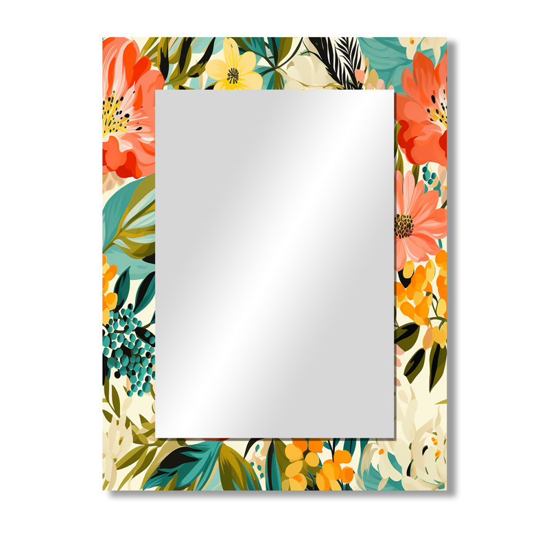 Deeson Botanical In Beige And Green - tropical  Decorative Mirror, Botanical, Floral Large Wall Mirror, Printed Metal Art