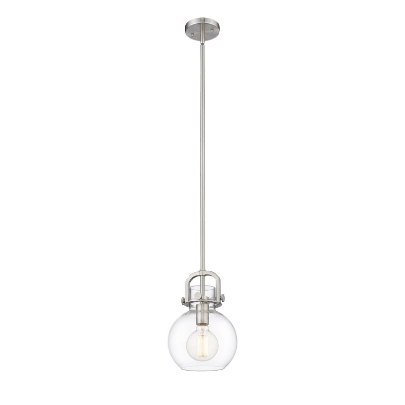 Luminaire suspendu sphère 1 lumière Borgen, Nickel satiné brossé, H 44,37 po x l 8 po x P 8 po, DEL