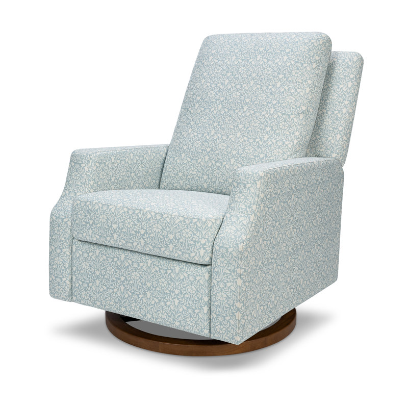 Morris & Co. x Namesake Crewe Recliner & Glider, Bellflowers in Powdered Blue w/Dark Wood Base