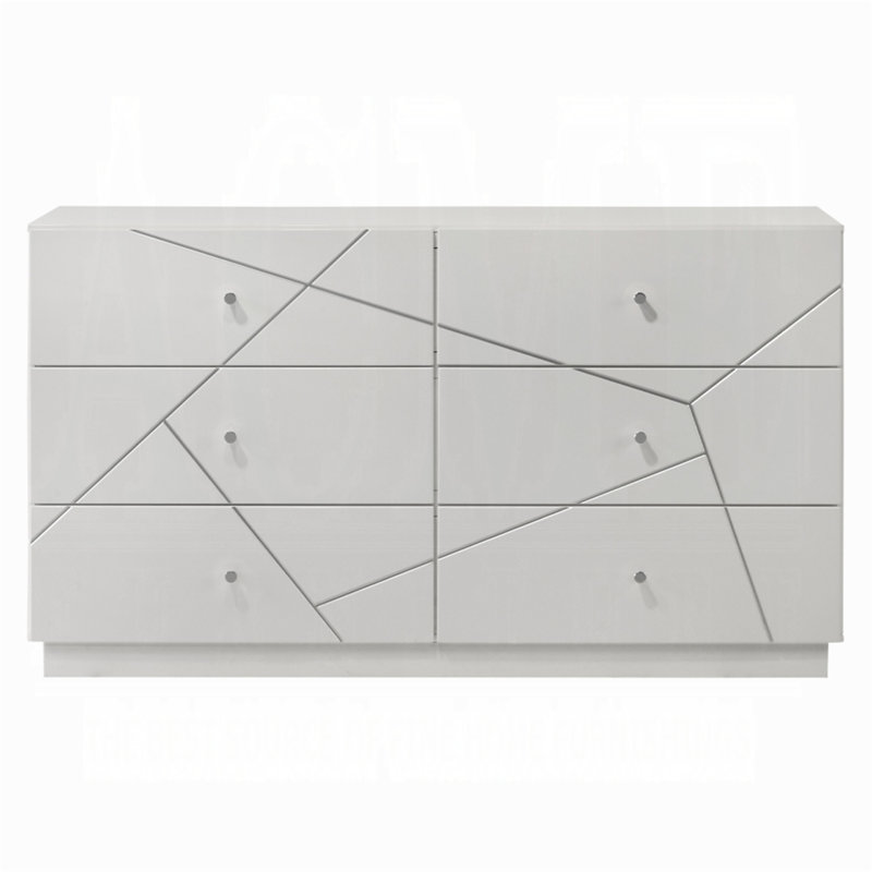 Commode de style blanc ultra moderne avec 6 tiroirs et lignes en relief