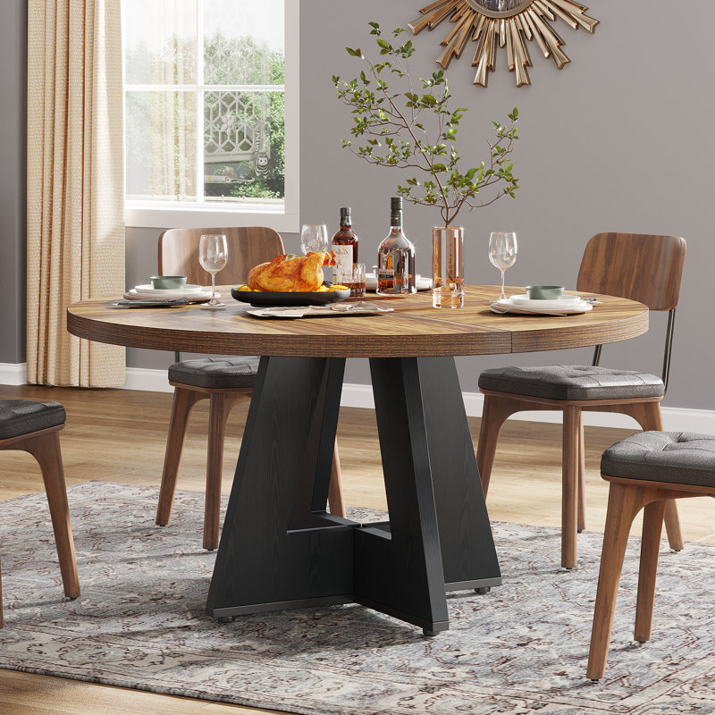 Table de salle à manger ronde ronde brun / noir, Rustic Brown/Black