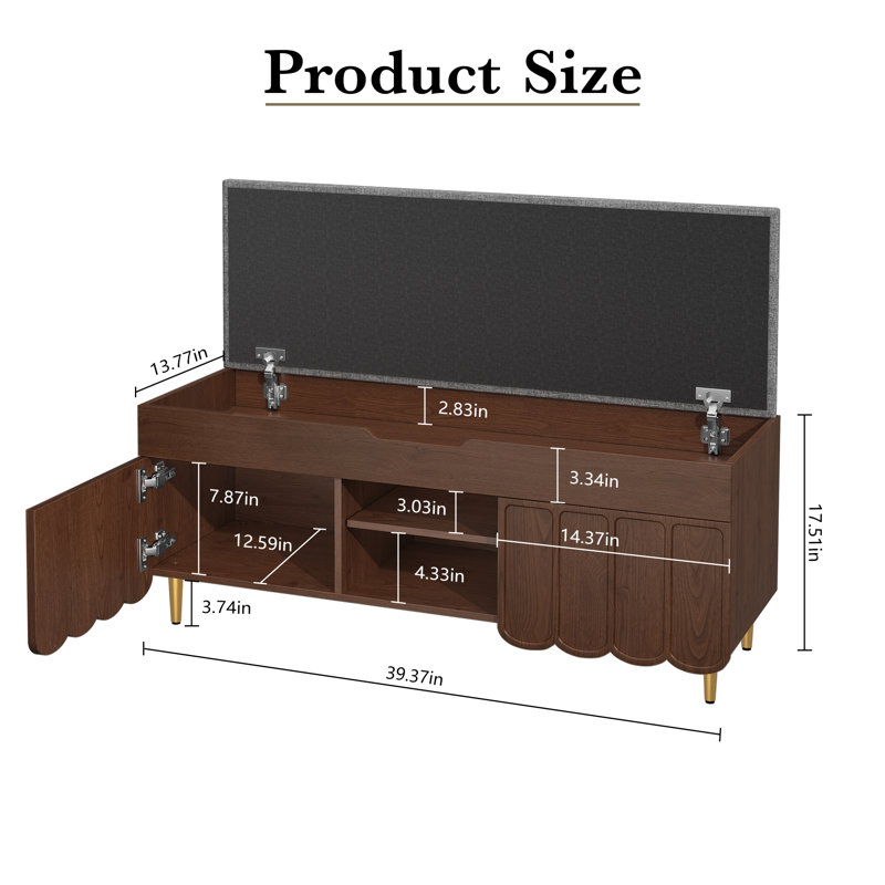 40" Entryway Bench With Cushionand And Hidden Storage Space, Brown