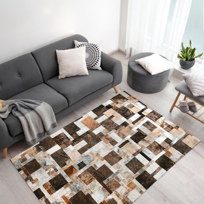 Tapis naturel en patchwork de peau de vache multicolore 8,83 x 12 pi
