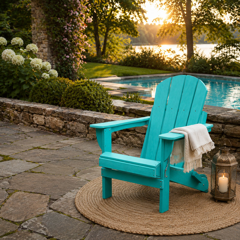 Chaise Adirondack pliante turquoise sarcelle avec chaîne de sécurité pour patio de piscine, Teal