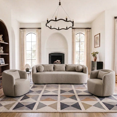 3-piece Boucle Upholstered Living Room Set