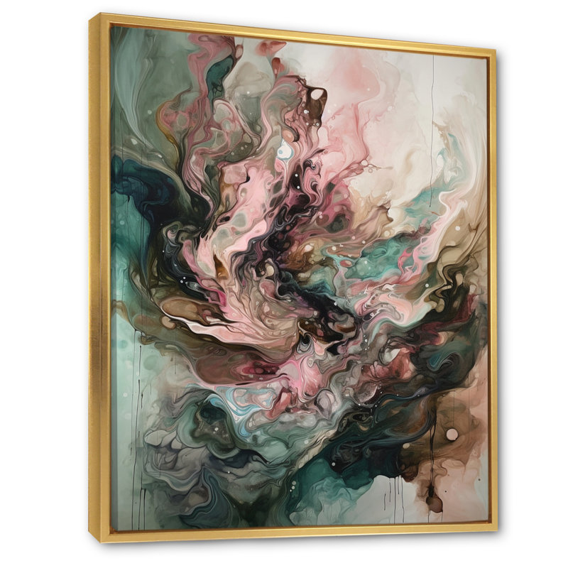 Art mural encadré géométrique abstrait rose et vert III, H 44 po x l 34 po x P 1,5 po, Cadre flottant doré