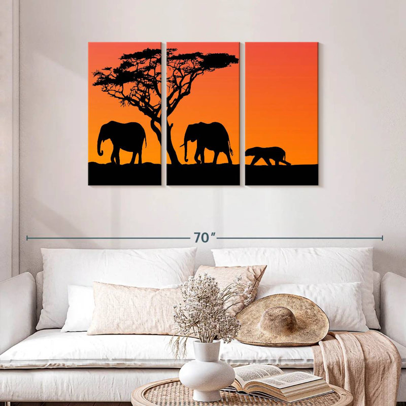 Orange Sunset Elephants, 28" H x 45" W