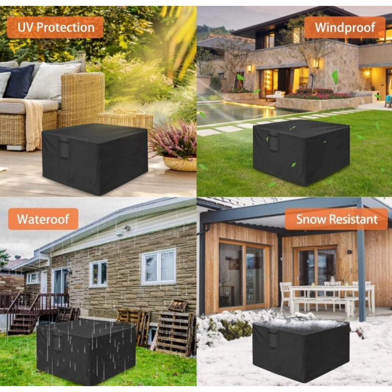 Couvre-foyer carré noir en polyuréthane 420D | Résistant aux intempéries avec sac de rangement - L 50 po x l 50 po x H 24 po