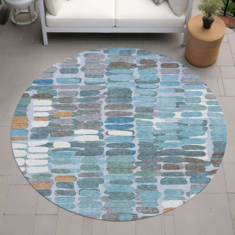 Tapis abstrait lavable à la machine intérieur / extérieur ACN2349, Rond 8 pi