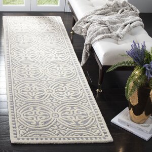 Sadik Geometric Handmade Tufted Wool Area Rug in Silver/Ivory