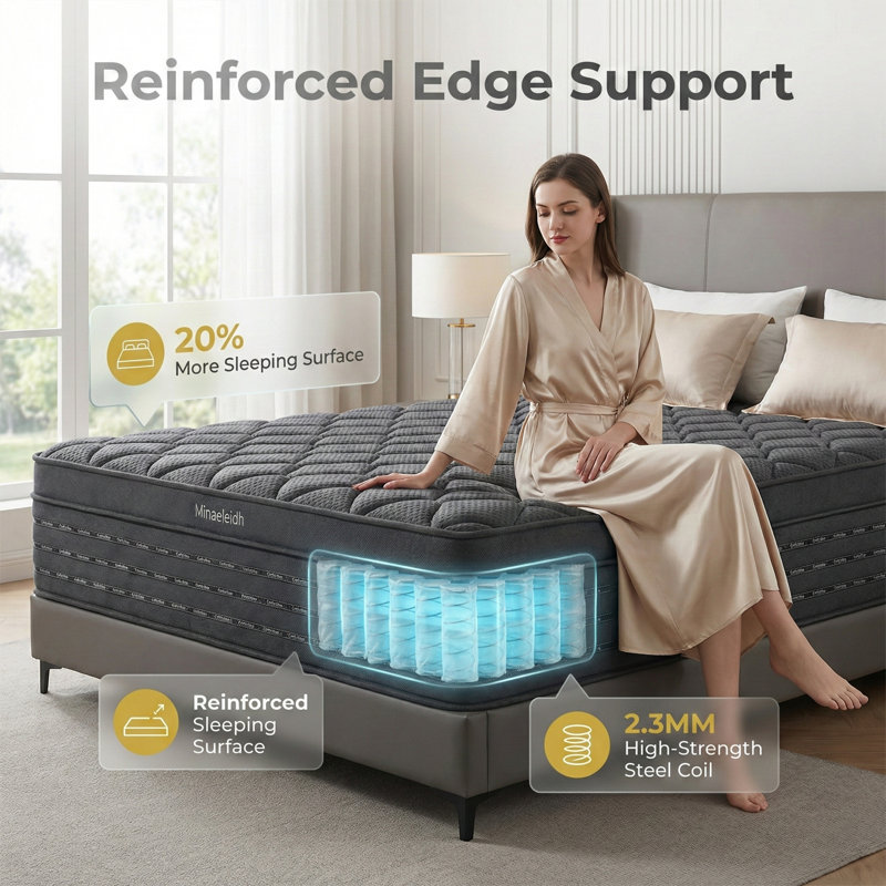 Minaeleidh King Size 14 Inch Hybrid Mattress | Cooling Gel Memory Foam & Individual Pocket Coils | Motion Isolastion | 365-Day Trial | Fiberglass-Free | Edge Support | CertiPUR-US Certified