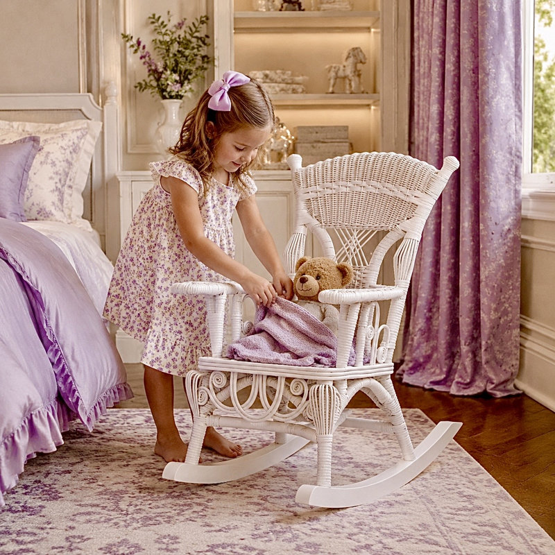 Chaise berçante en osier pour enfant Deas, Blanc