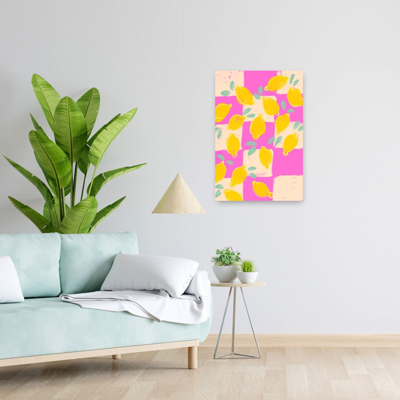 «Freshlemonsno04», art abstrait moderne aux fruits éclatants, H 24 po x l 16 po
