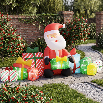 Père Noël gonflable illuminé de 4,4 pi avec boîtes-cadeaux, décoration de jardin intérieur / extérieur