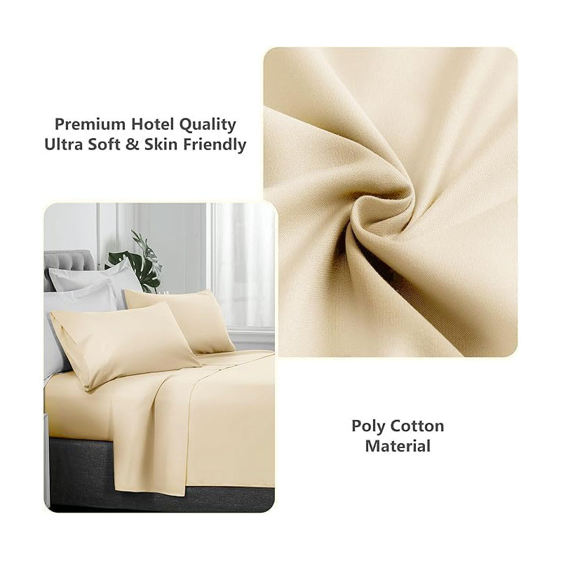 Ranarda Cotton Blend Percale Flat Sheet, Cream, Single (3')