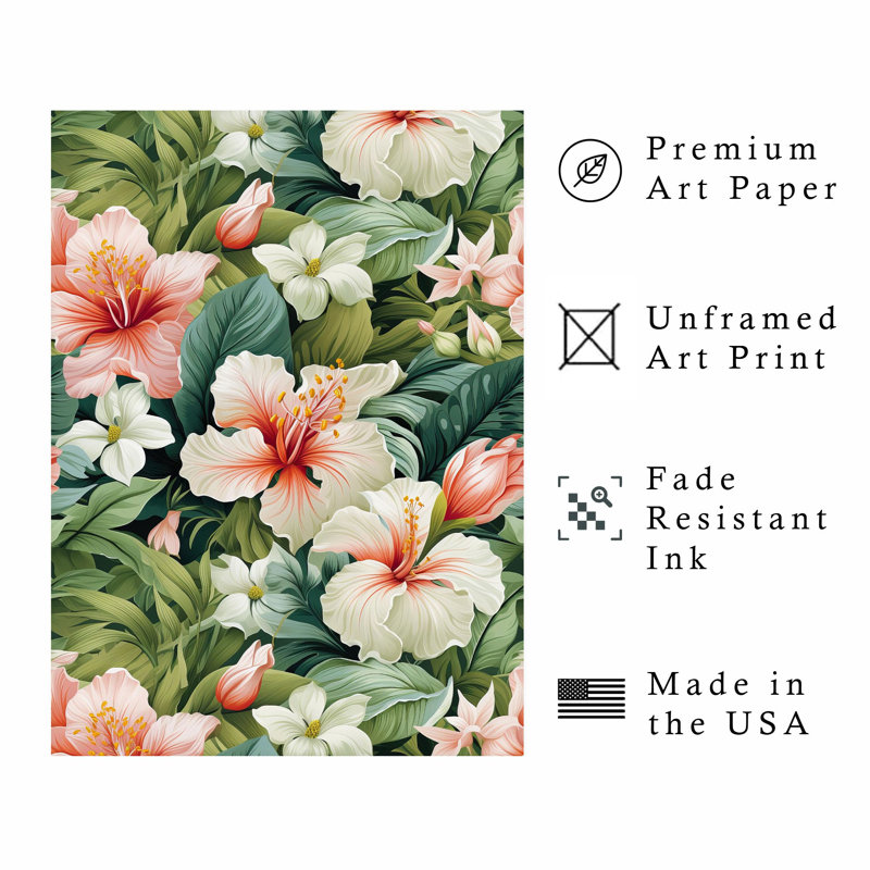 Floral, fleurs d'Hibiscus hawaïen, H 20 po x l 16 po