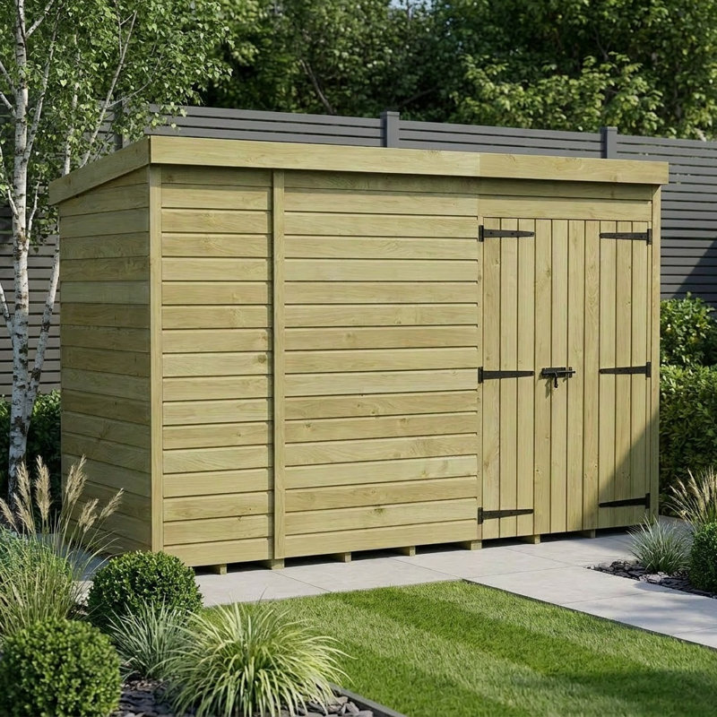 Total Sheds 10ft x 4ft Pent Garden Shed - Double Door - No Windows - Pressure Treated Timber - UK Manufactured