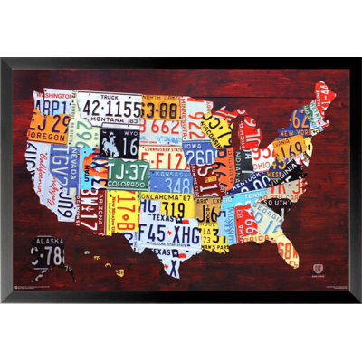 United States Licence Plate Map Pop Art Rustic Educational - Single Picture Frame Print
