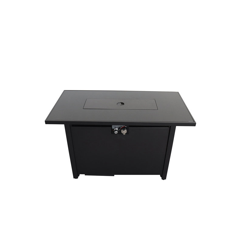 25" H X 42" W Steel Outdoor Fire Pit Table With Lid, Black