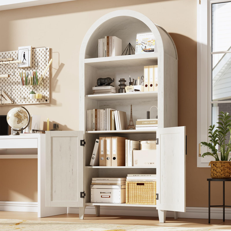 Garde-manger arqué, armoire de rangement à 5 niveaux, tablette ouverte, ferme, salle à manger, blanc, Blanc