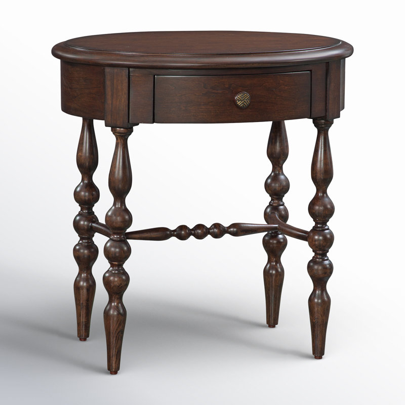 Tobacco Brown Oval MDF End Table with Drawer