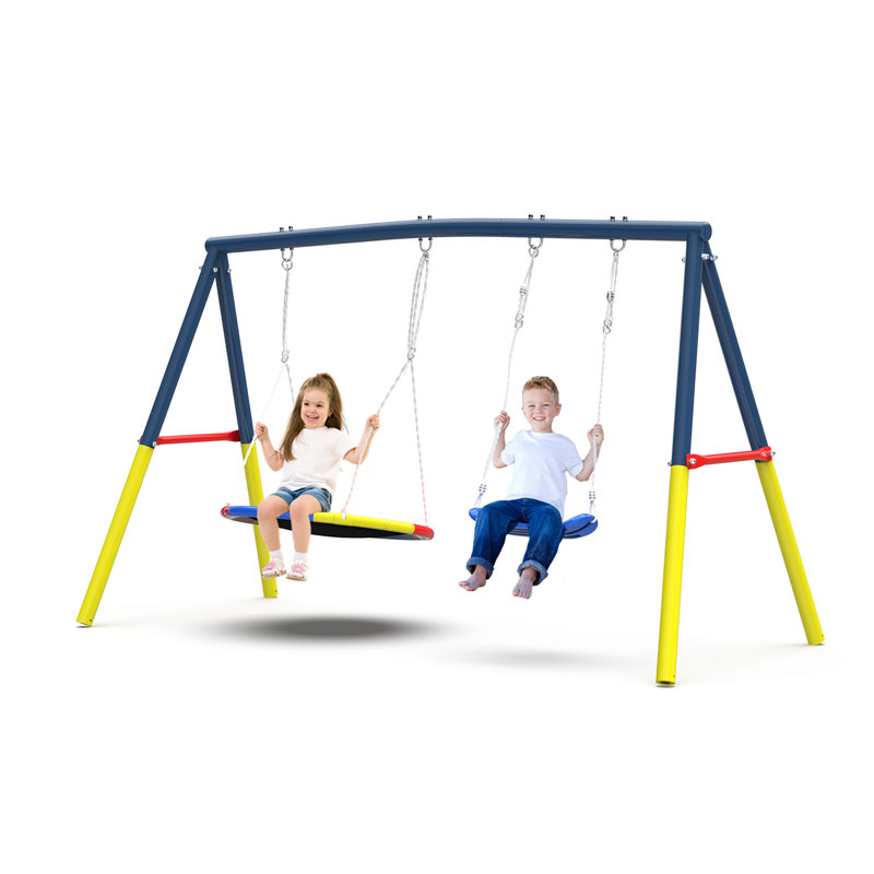 Ensemble de balançoire pour la cour arrière, ensemble de balançoire de 440 lb avec support de balançoire extérieur en métal robuste, 1 siège de balançoire à soucoupe et 1 siège de balançoire à ceinture