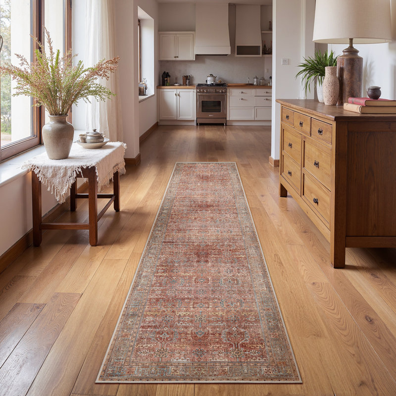 Luftim Oriental Non-Slip Washable Performance Red / Tan Indoor Area Rug, Red, Rectangle 8' x 10'