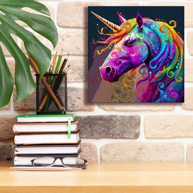«Unicorn» par Dean Russo, art mural sur toile, H 12 po x l 12 po x P 0,75 po