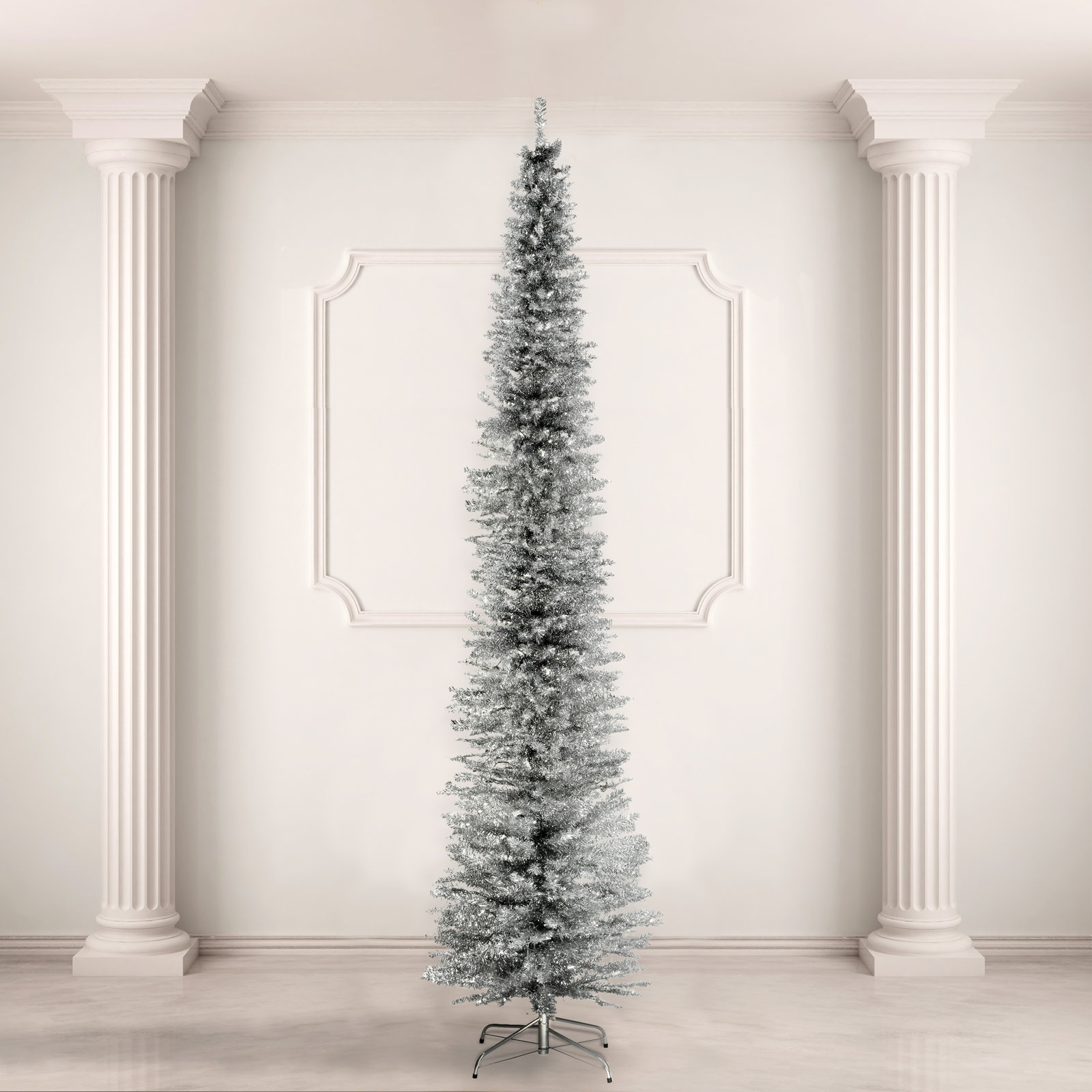 The Holiday Aisle® Silver Tinsel Tree, 9'