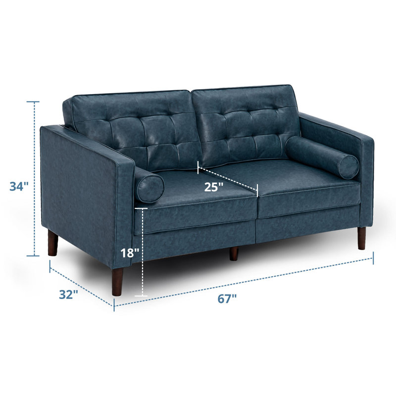 Canapé en similicuir Mandile, Similicuir bleu, H 34 po x l 67 po x P 32 po, 2
