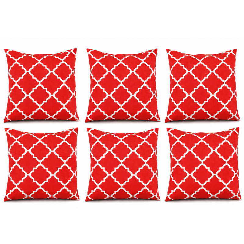 Indoor/Outdoor Square Throw Pillow Covers, 18"W x 18"L, Red Quatrefoil