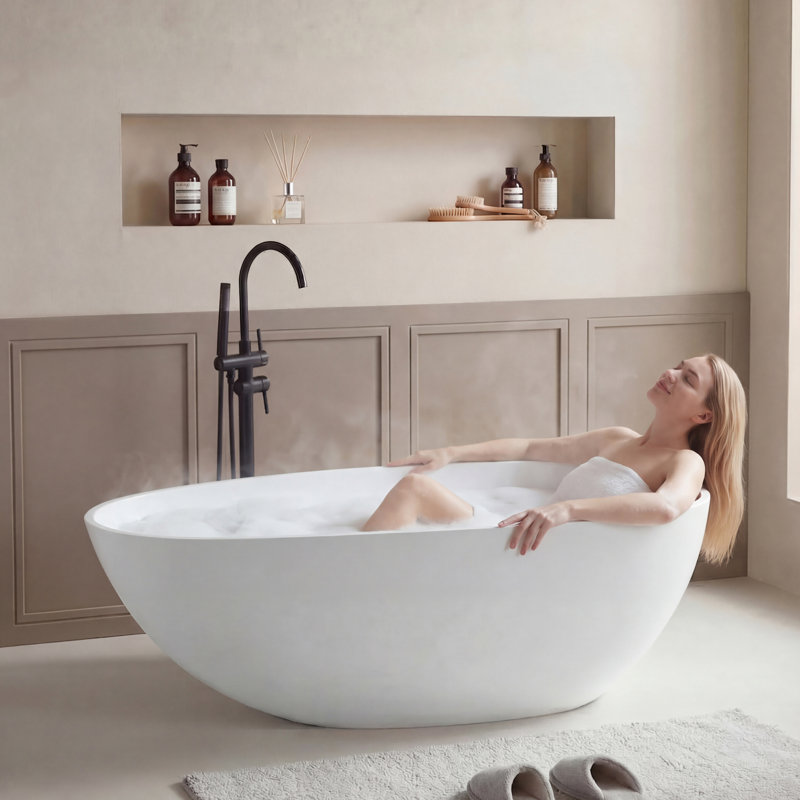 55.12'' x 30.71'' Freestanding Soaking Solid Surface Bathtub
