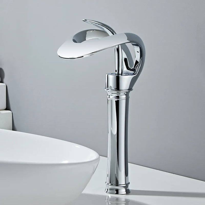 Chrome Tall Waterfall Single Handle Bathroom Faucet