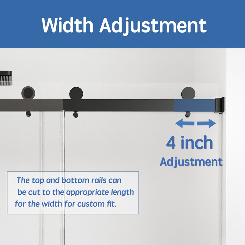 56-60 In. W X 66 In. H Double Sliding Frameless Shower Door With 5/16 In. Tempered Clear Glass, Matte Black