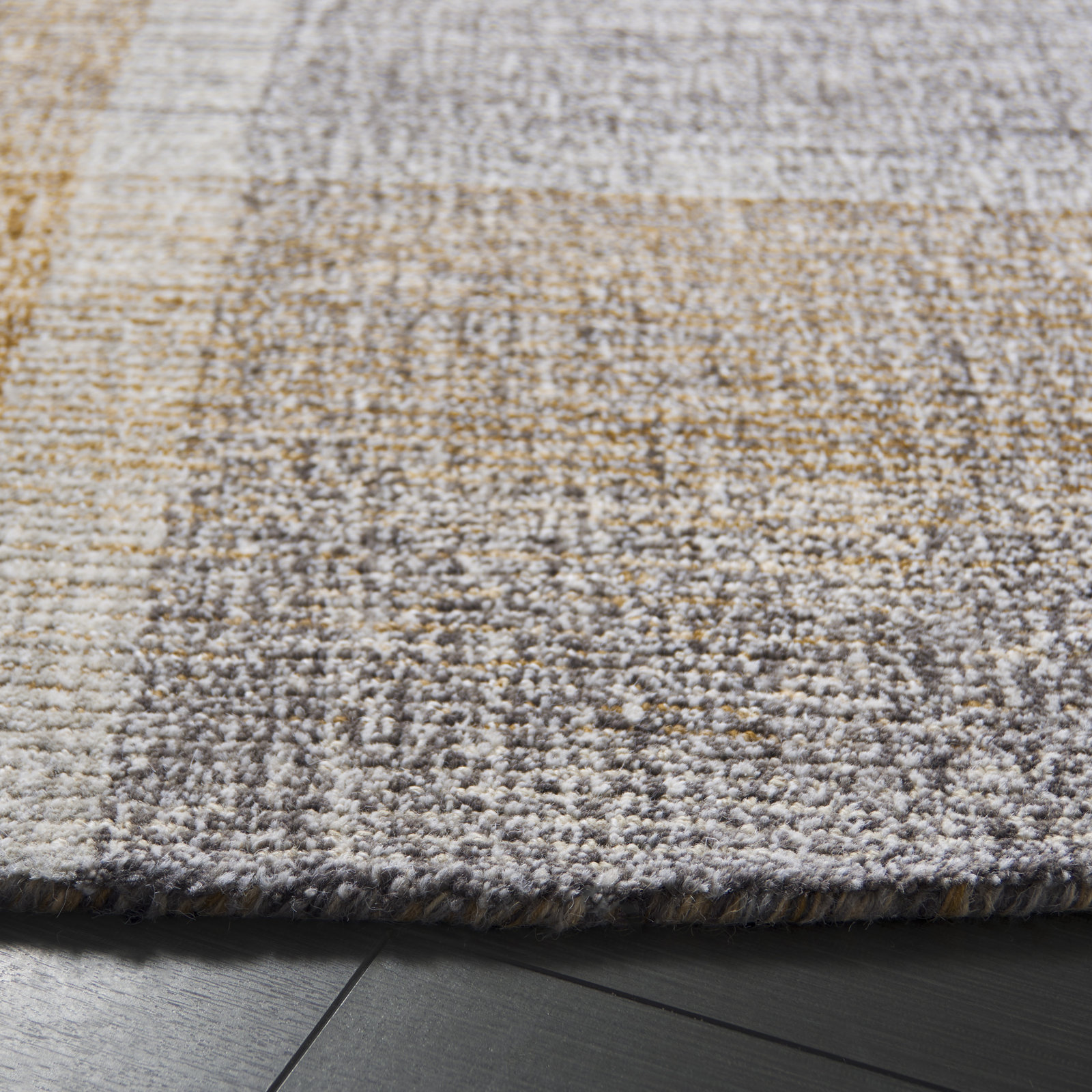 Light Brown Blue Hand-Tufted Geometric Wool Rug, Round 6'