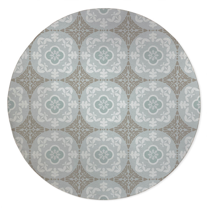 Edan Decorative Non-Slip Outdoor Are Rug, Gray, Round 5'