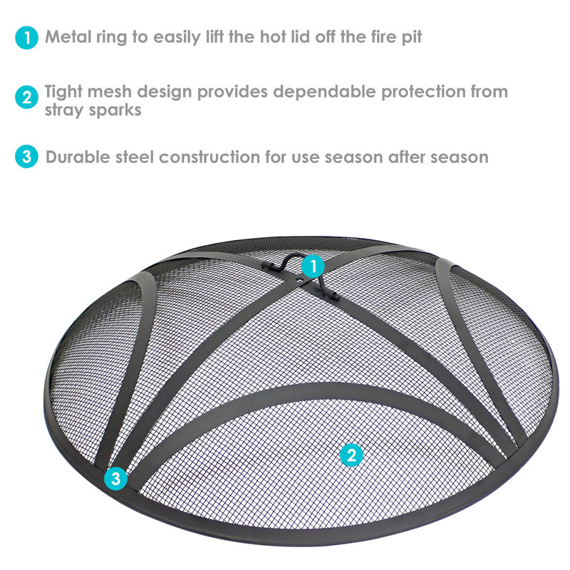  Reinforced Steel Mesh Black Fire Pit Spark Screen with Ring Handle, 7.5" H x 22" W x 3" D