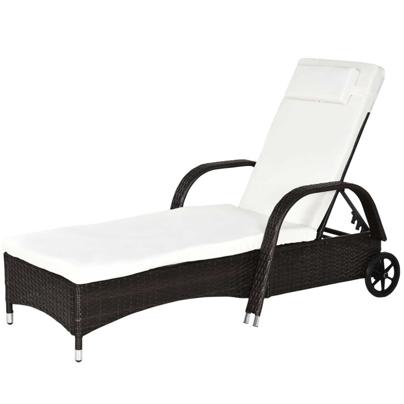 Aymelia 200 cm Long Reclining Single Chaise with Cushions, White, Brown