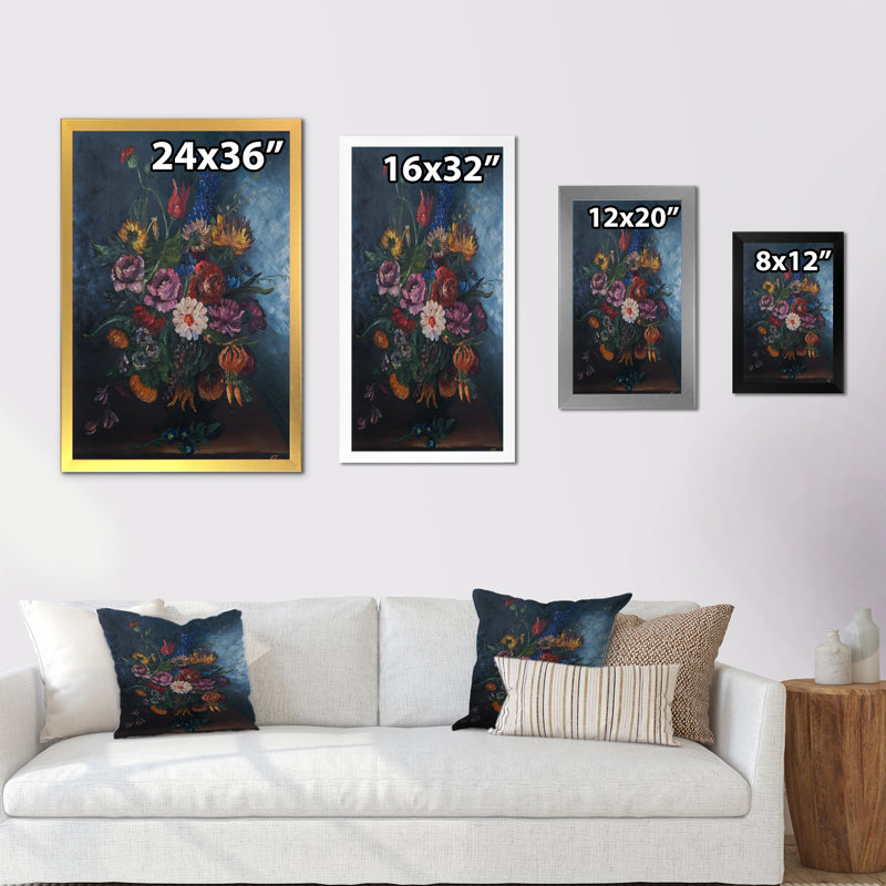 Bouquet de fleurs printanières en fleurs, Impression noire sur toile encadrée, H 20 po x l 12 po x P 1 po