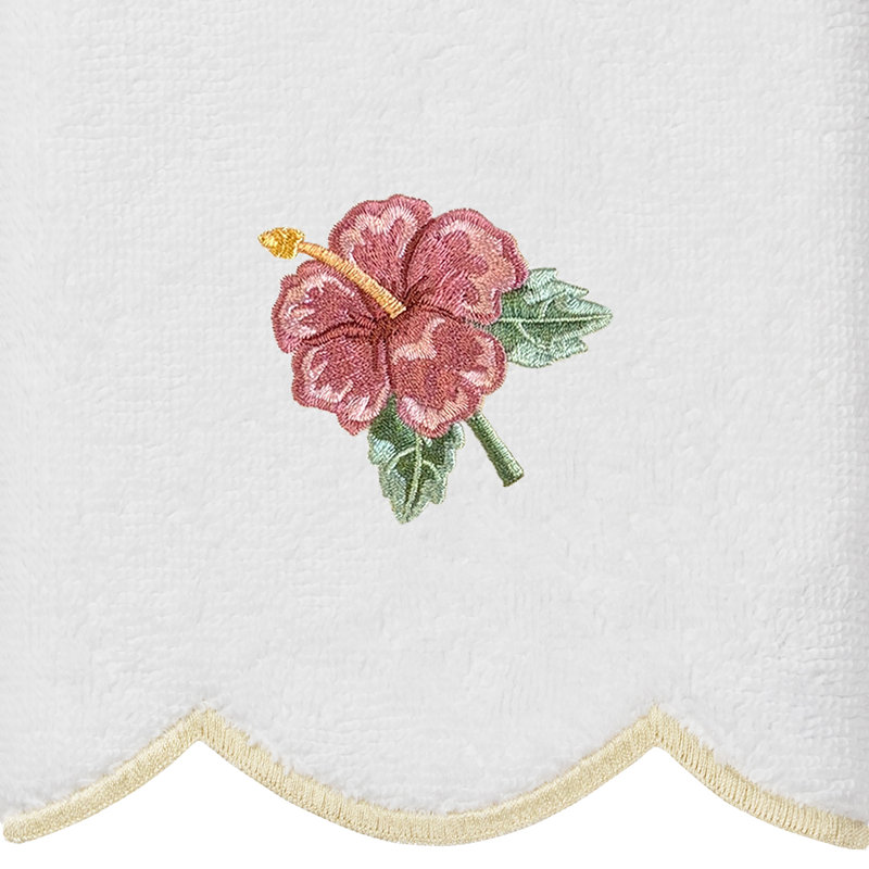  100% Turkish Cotton MAUI Scallop 3PC Embellished Towel Set, 3 Piece Towel Set, White/Beige